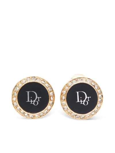 Pre-owned Dior 2000s Cd Rhinestone Earrings In Black