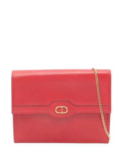 Pre-owned Dior 2000s Cd-logo Chain Clutch Bag In Red
