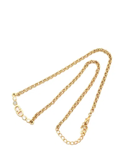 Pre-owned Dior 2000s Cd-logo Rhinestone Necklace In Gold