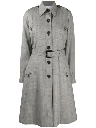 Pre-owned Dior 2000s Check Print Trench Coat In Grey