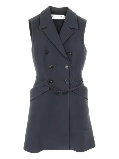 Pre-owned Dior 2000s Double-breasted Belted Gilet In Blue