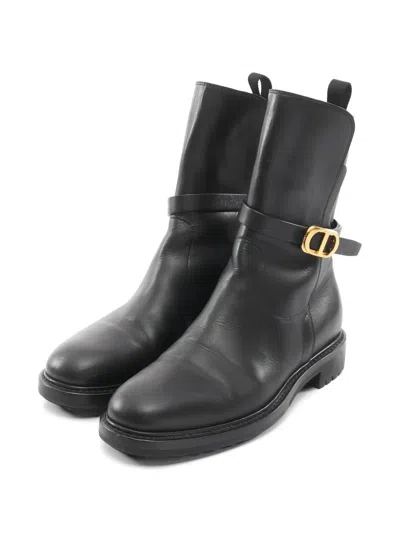 Pre-owned Dior 2000s Empreinte Strap Boots In Black