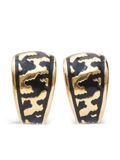 Pre-owned Dior 2000s Enamel Clip-on Earrings In Gold