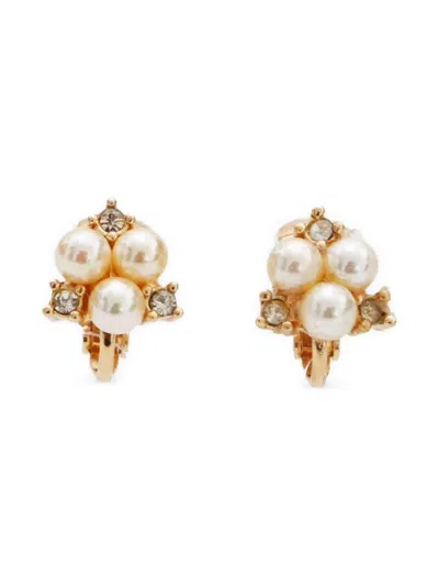 Pre-owned Dior 2000s Faux-pearl Clip-on Earrings In Gold