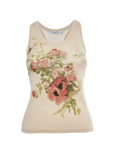 Pre-owned Dior 2000s Floral-embroidered Top In Neutral