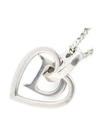 Pre-owned Dior 2000s Heart-pendant Logo-detail Necklace In Silver