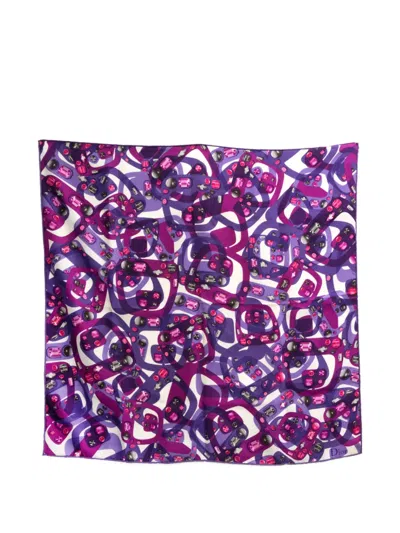Pre-owned Dior 2000s Jewel-print Silk Scarf In Purple