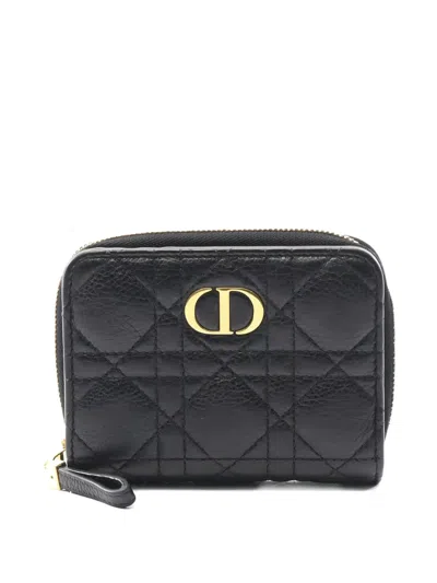 Pre-owned Dior 2000s Karo Quilted Leather Wallet In Black