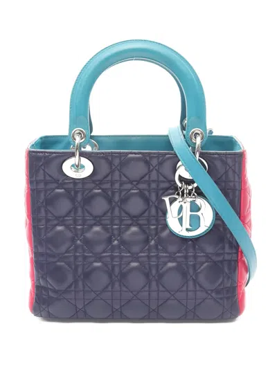 Pre-owned Dior 2000s Lady  Cannage Leather Tote Bag In Blue