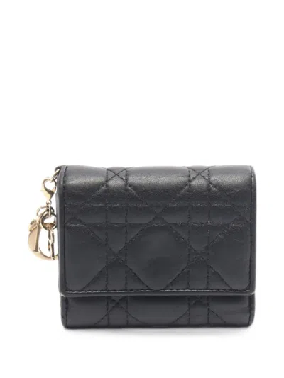 Pre-owned Dior 2000s Lady  Lotus Wallet In Black