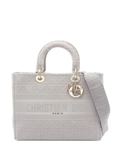 Pre-owned Dior 2000s Large Lady D-lite Cannage Handbag In Gray