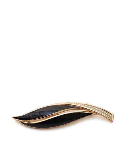 Pre-owned Dior 2000s Leaf-motif Brooch In Gold