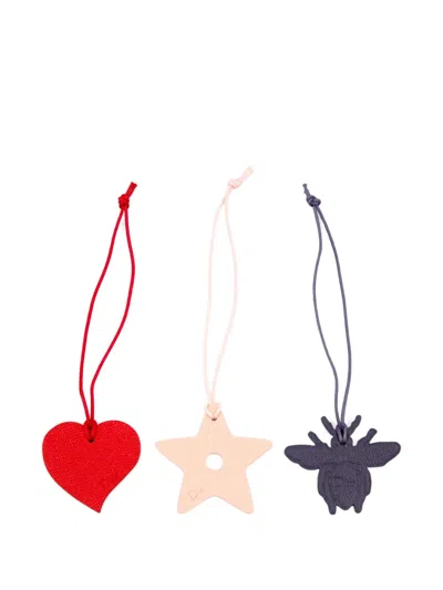Pre-owned Dior 2000s Leather Charms (set Of Three) In Red