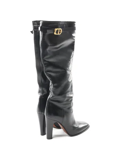 Pre-owned Dior 2000s Leather Knee-high Boots In Black