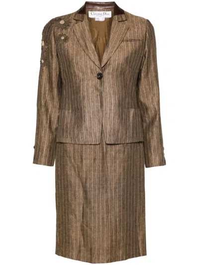 Pre-owned Dior 2000s Linen Skirt Suit In Brown