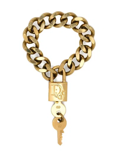 Pre-owned Dior 2000s Lock Chain Bracelet In Gold