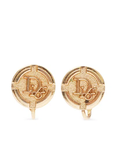 Pre-owned Dior 2000s Logo Clip-on Earrings In Gold