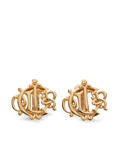 Pre-owned Dior 2000s Logo Clip-on Earrings In Gold