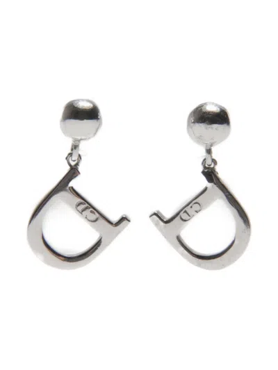 Pre-owned Dior 2000s Logo Earrings In Silver