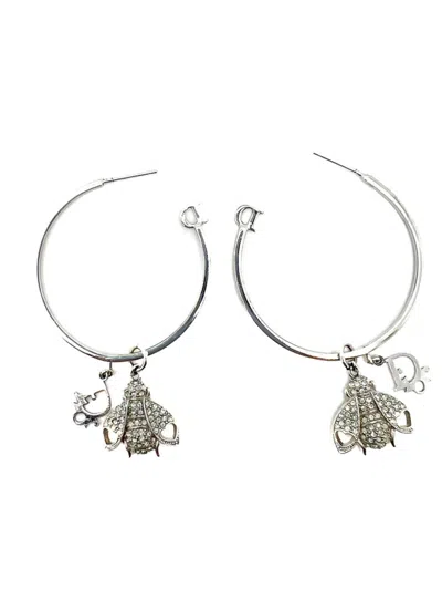 Pre-owned Dior 2000s Logo Hoop Earrings In Silver