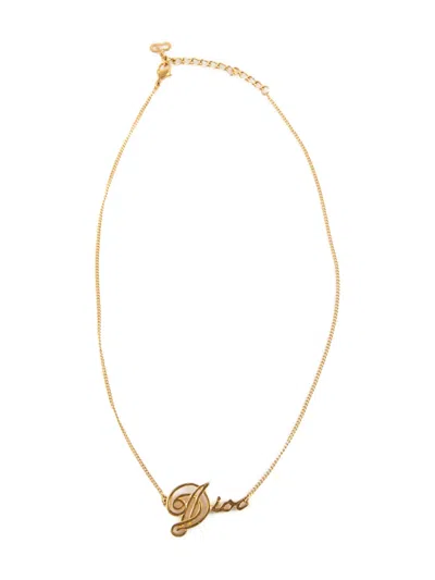 Pre-owned Dior 2000s Logo Necklace In Gold