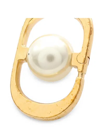 Pre-owned Dior 2000s Logo Pearl Earring In Gold