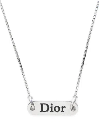 Pre-owned Dior 2000s Logo Pendant Necklace In 银色