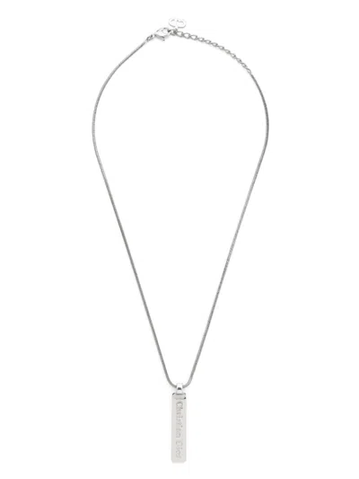 Pre-owned Dior 2000s Logo-pendant Necklace In Silver