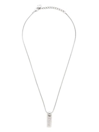 Pre-owned Dior 2000s Logo-pendant Necklace In Silver