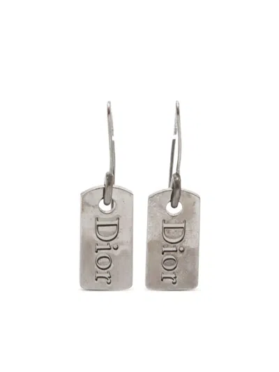 Pre-owned Dior 2000s Logo-plate Earrings In Silver