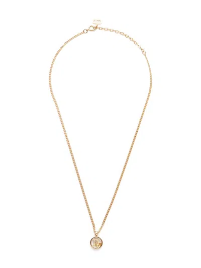 Pre-owned Dior 2000s Logo Rhinestone Necklace In Gold