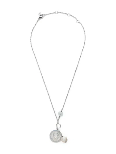 Pre-owned Dior 2000s Logo Shell Necklace In Silver
