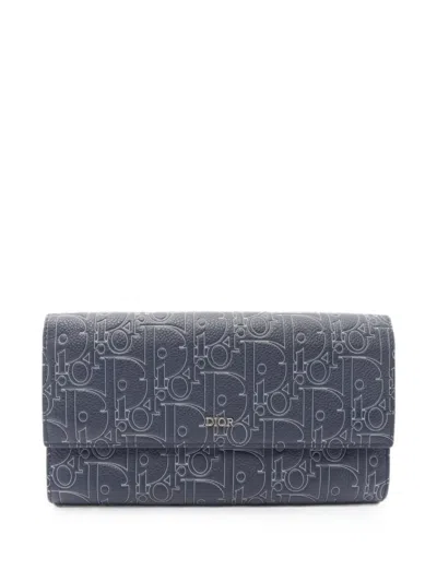 Pre-owned Dior 2000s Long Gravity Outline Flap Wallet In Blue