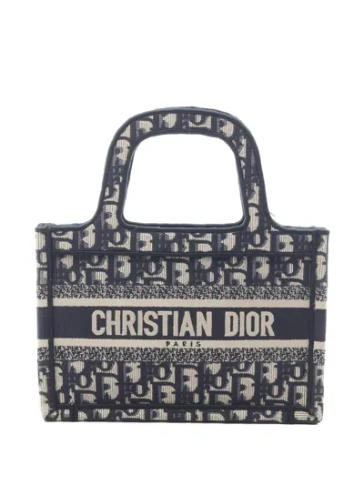 Pre-owned Dior 2000s Mini Book Tote Embroidered Tote Bag In Blue