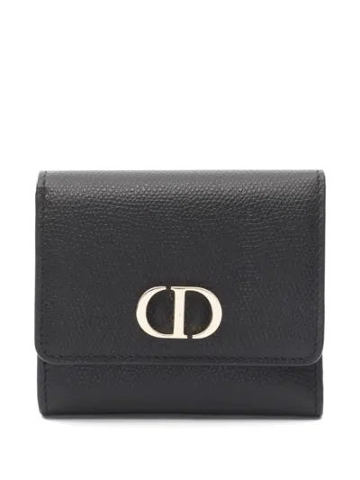 Pre-owned Dior 2000s Mintaigne Lotus Tri-fold Wallet In Black