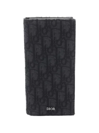 Pre-owned Dior 2000s Oblique Jacquard Bi-fold Long Wallet In Gray