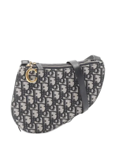 Pre-owned Dior 2000s Oblique Monogram-patter Saddle Bag In Black