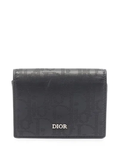 Pre-owned Dior 2000s Oblique Perforated Wallet In Black