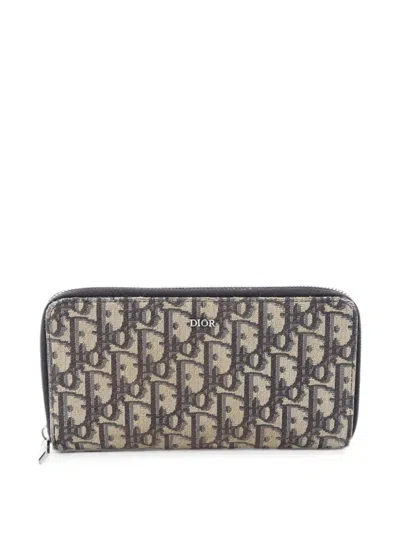 Pre-owned Dior 2000s Oblique Zip-around Wallet In Blue