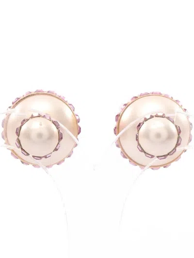 Pre-owned Dior 2000s Pearl Rhinestone Earrings