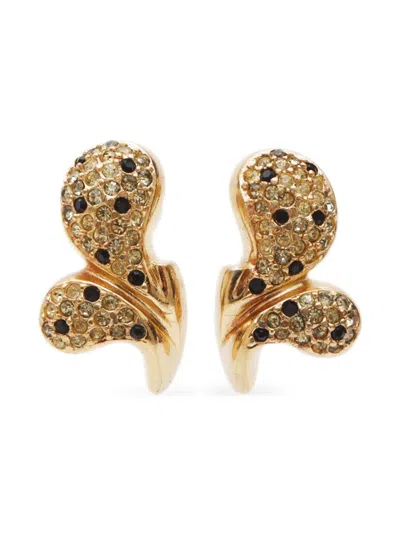 Pre-owned Dior 2000s Rhinestone-embellished Clip-on Earrings In Gold