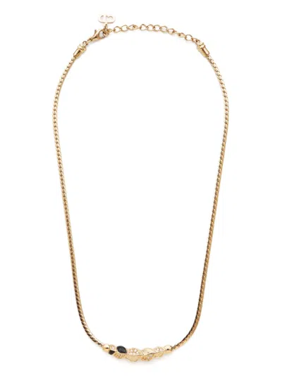 Pre-owned Dior 2000s Rhinestone-embellished Necklace In Gold