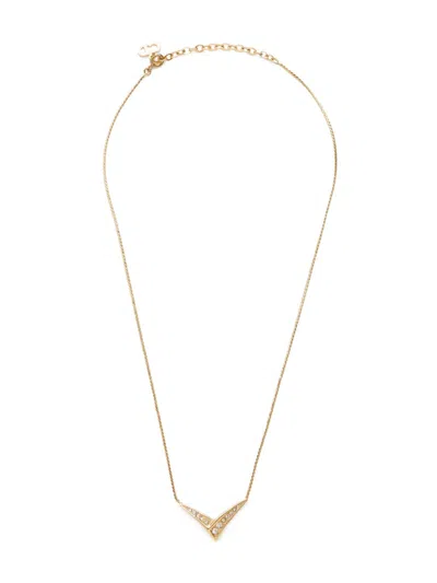Pre-owned Dior 2000s Rhinestone-embellished Pendant Necklace In Gold