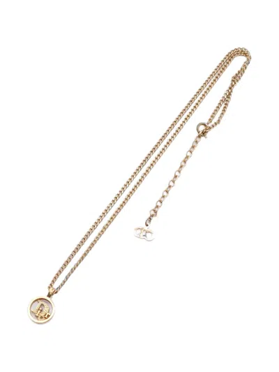 Pre-owned Dior 2000s Rhinestone-embellished Logo Necklace In Gold