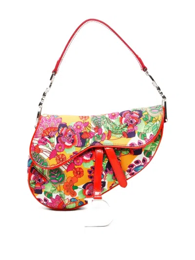 Pre-owned Dior 2000s Saddle Floral-pattern Shoulder Bag In Red