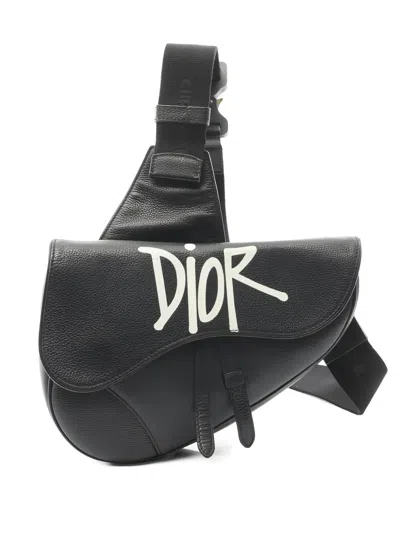 Pre-owned Dior 2000s Saddle Leather Messenger Bag In Black