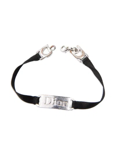 Pre-owned Dior 2000s Satin Logo Bracelet In Black