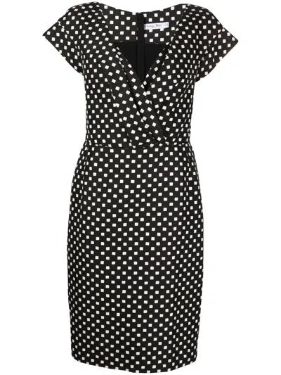 Pre-owned Dior 2000s Squared Polka Dot-print Dress In Black