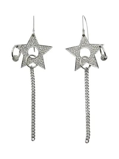 Pre-owned Dior 2000s Star-shaped Chain Earrings In Silver