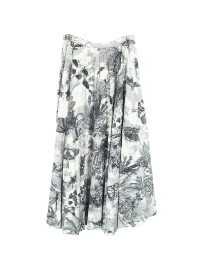 Pre-owned Dior 2000s Toile De Jouy Midi Skirt In White